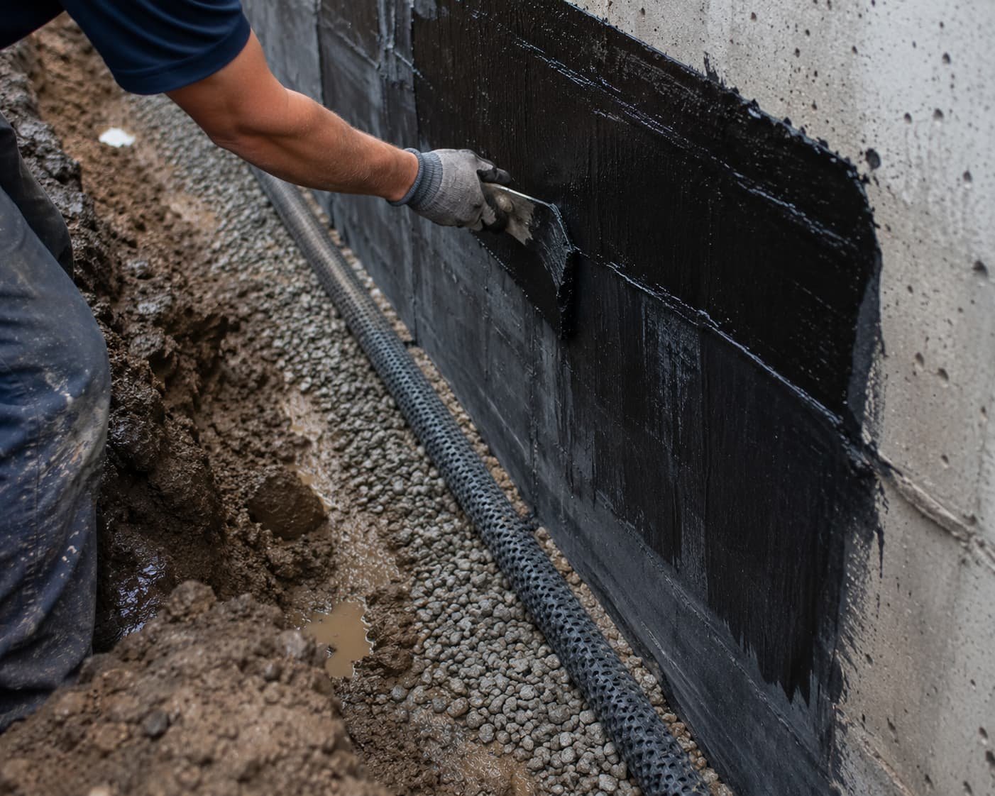 Basement waterproofing drainage installation in Lafayette LA