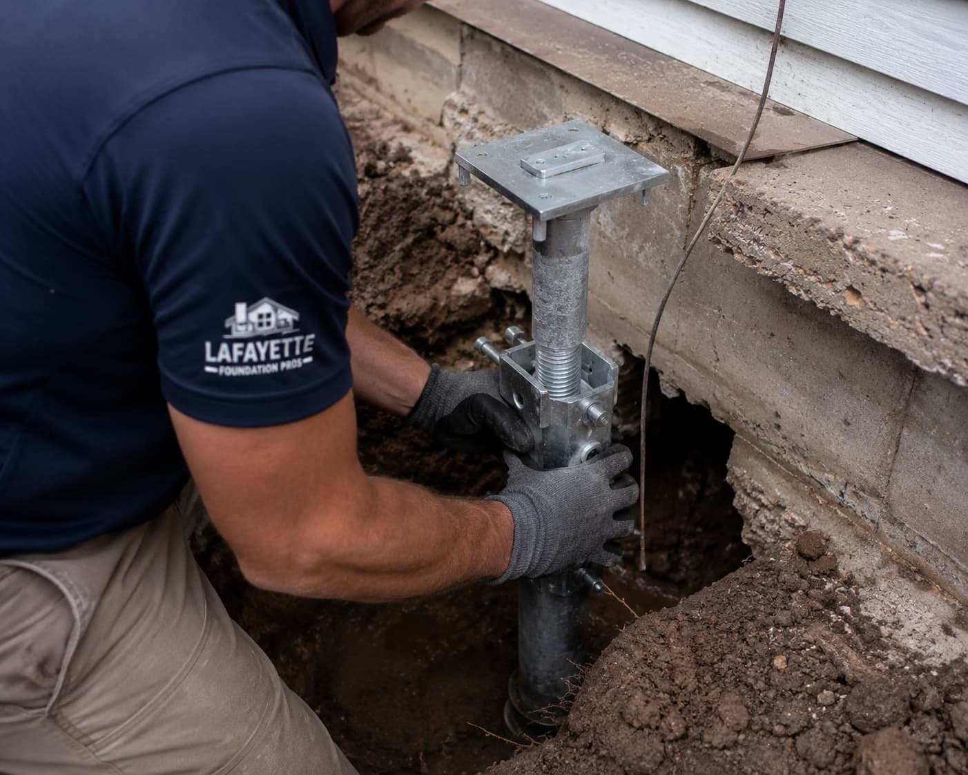 Foundation repair push pier installation in Lafayette LA